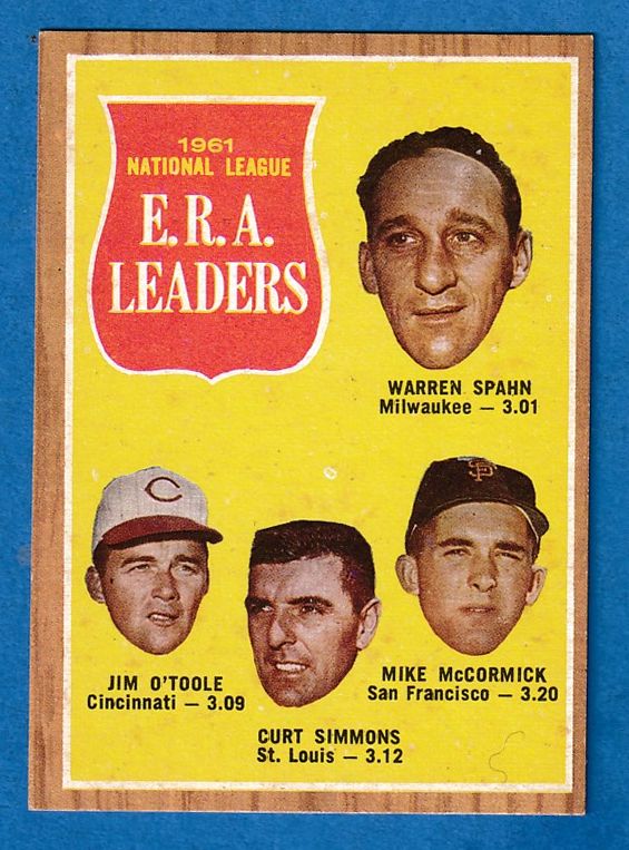 1962 Topps # 56 N.L. ERA Leaders (Warren Spahn,Jim O'Toole) Baseball cards value