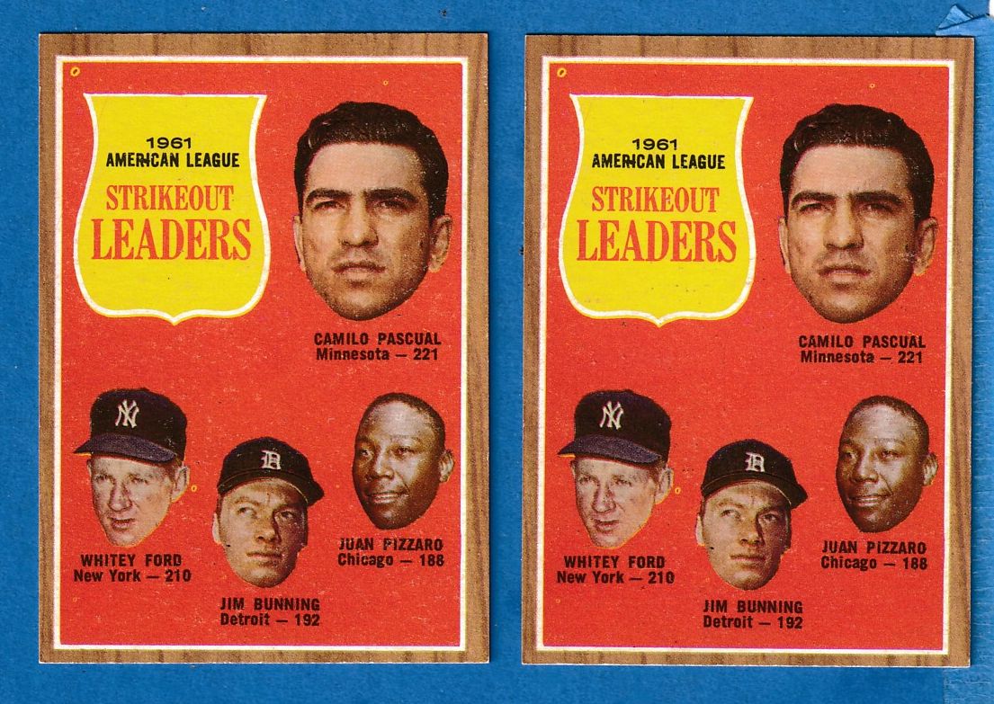 1962 Topps # 59 A.L. Strikeout Leaders (Whitey Ford,Jim Bunning) Baseball cards value