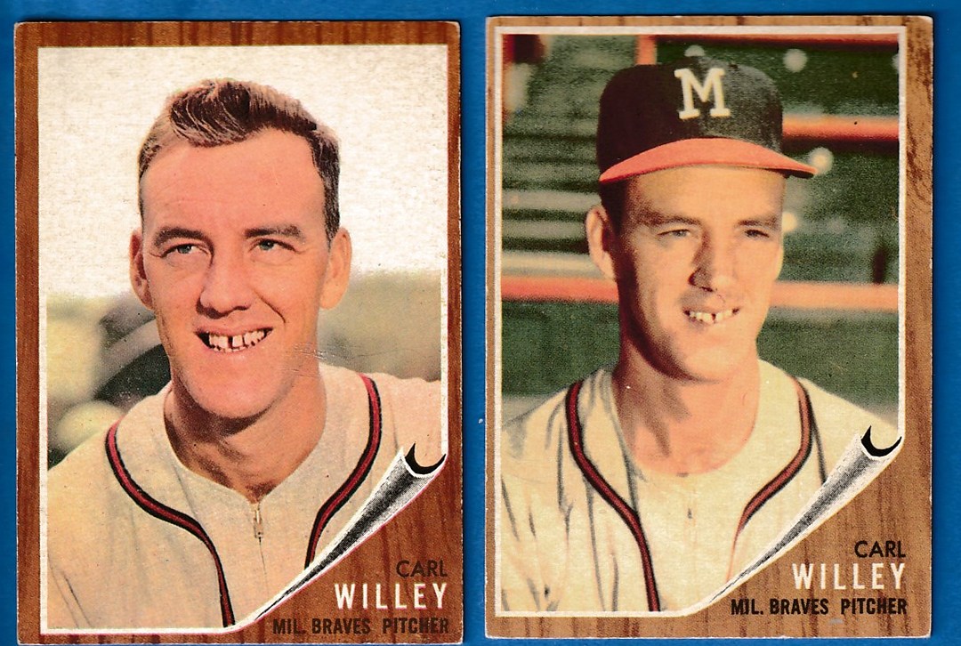 1962 Topps #174BA Carl Willey COMBO w/BOTH VARIATIONS !!! (Braves) Baseball cards value