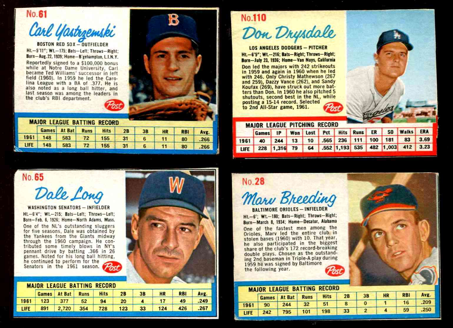 1962 Post # 61 Carl Yastrzemski (Red Sox) Baseball cards value