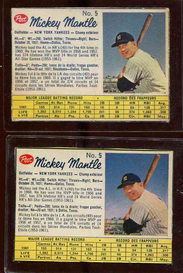 1962 Post Canadian #  5B MICKEY MANTLE [VAR:163 Hits/4th time] Baseball cards value