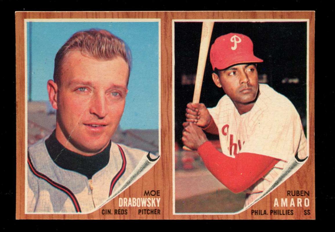 1962 Topps  [p] 2-Card PANEL - Ruben Amaro / Moe Drabowsky (Reds/Phillies) Baseball cards value