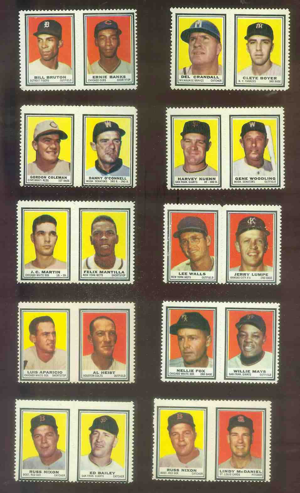  Bill Bruton/ERNIE BANKS - 1962 Topps STAMP PANEL (no tab) Baseball cards value