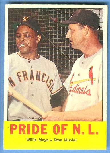 1963 Topps #138 'Pride of NL' (Willie Mays,Stan Musial) [#] Baseball cards value