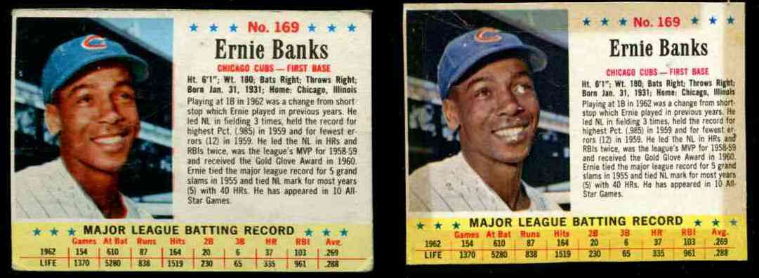1963.Jello #169  Ernie Banks +++ 1963 Post #169 COMBO (Cubs) Baseball cards value