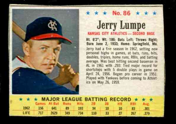 1963 Post # 86 Jerry Lumpe RARE SHORT PRINT [#x] (Kansas City A's) Baseball cards value