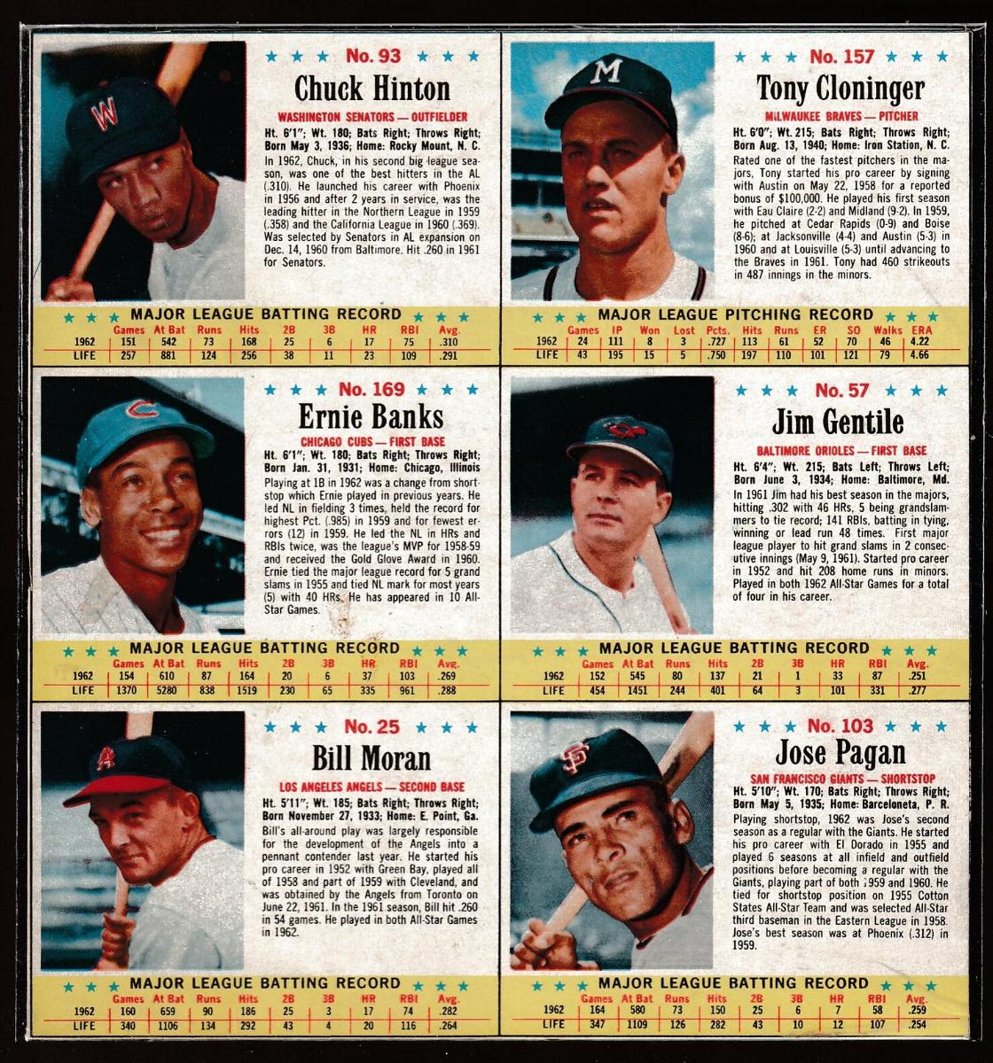 1963 Post Cereal - COMPLETE 6-Card PANEL w/ERNIE BANKS (Cubs) Baseball cards value