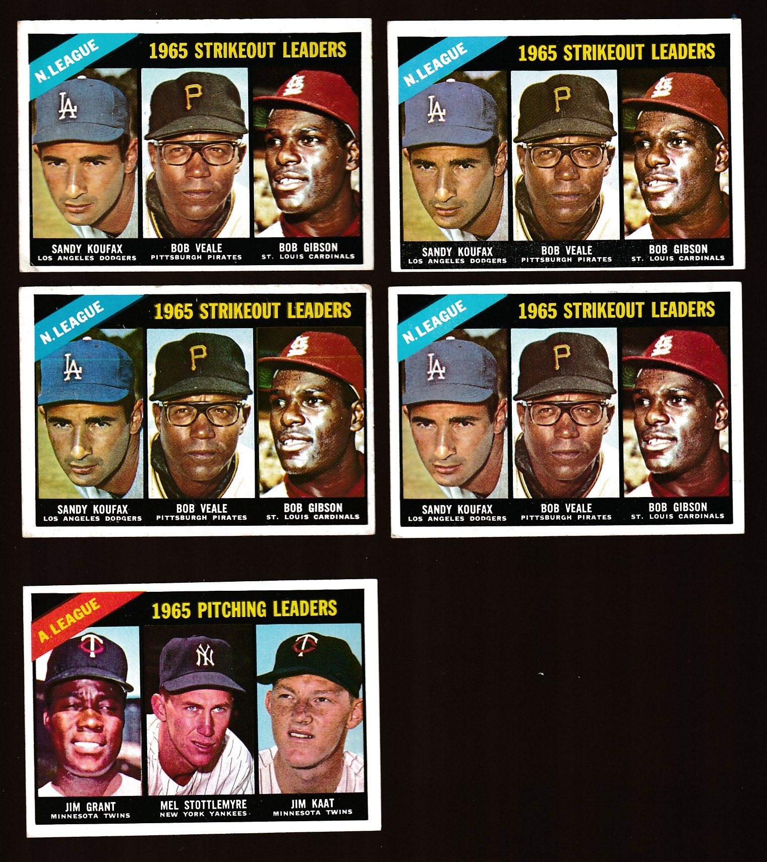 1966 Topps #225 N.L. Strikeout Leaders (Sandy Koufax,Bob Gibson,Bob Veale) Baseball cards value