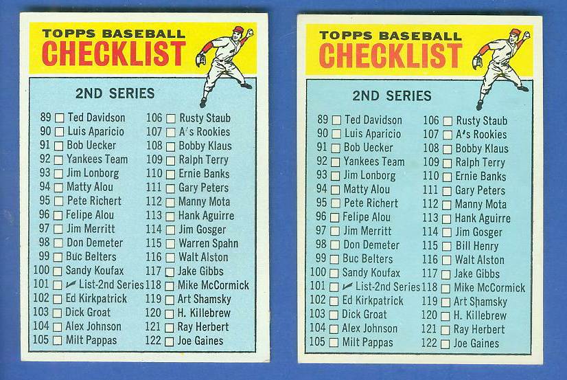 1966 Topps #101b Checklist #2 CORRECTED variation (#115 Bill Henry) Baseball cards value