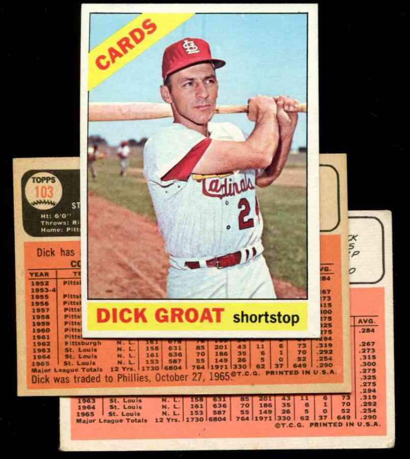 1966 Topps #103b Dick Groat [SCARCE VAR:No Trade] (Cardinals) Baseball cards value