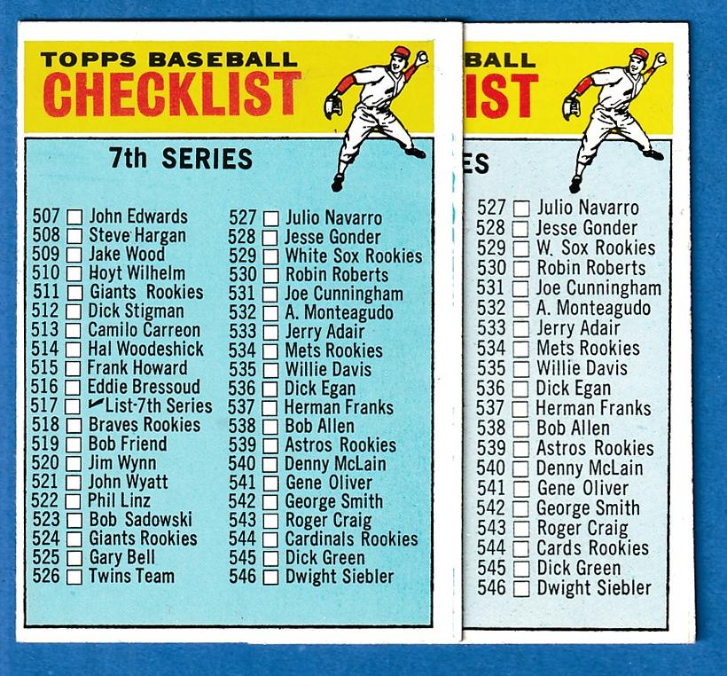 1966 Topps #517b Checklist #7 TOUGH SEMI-HI# [VAR:#529 White Sox Rookies] Baseball cards value