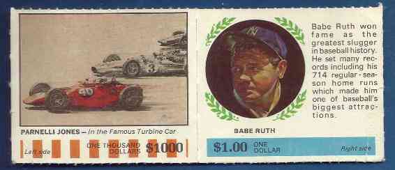  1968 American Oil - BABE RUTH/Parnelli Jones - COMPLETE PANEL (Yankees) Baseball cards value