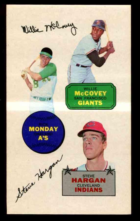 1968 Topps Action Stickers # 7A Willie McCovey/Rick Monday/Steve Hargan Baseball cards value