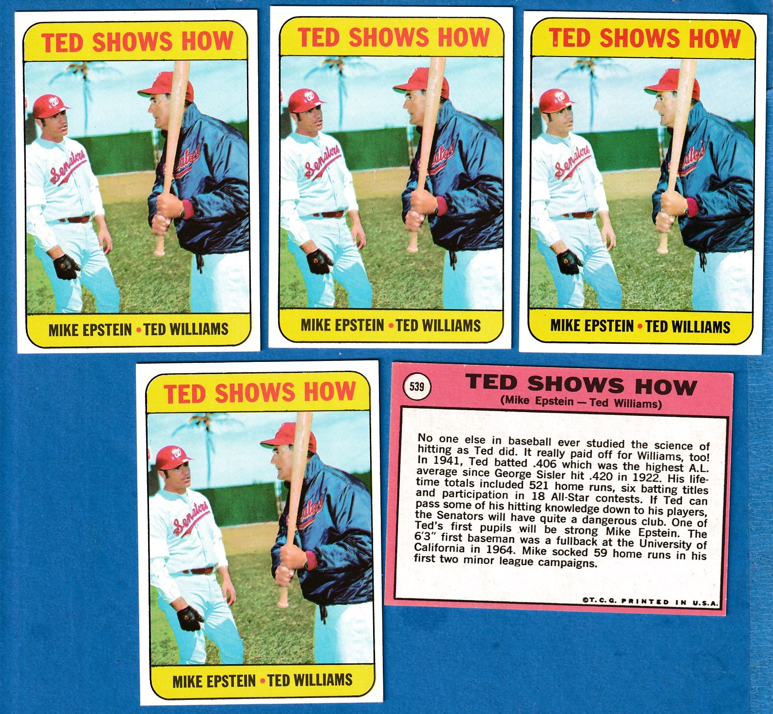 1969 Topps #539 Ted Williams 'Ted Shows How' (with Mike Epstein) (Senato Baseball cards value