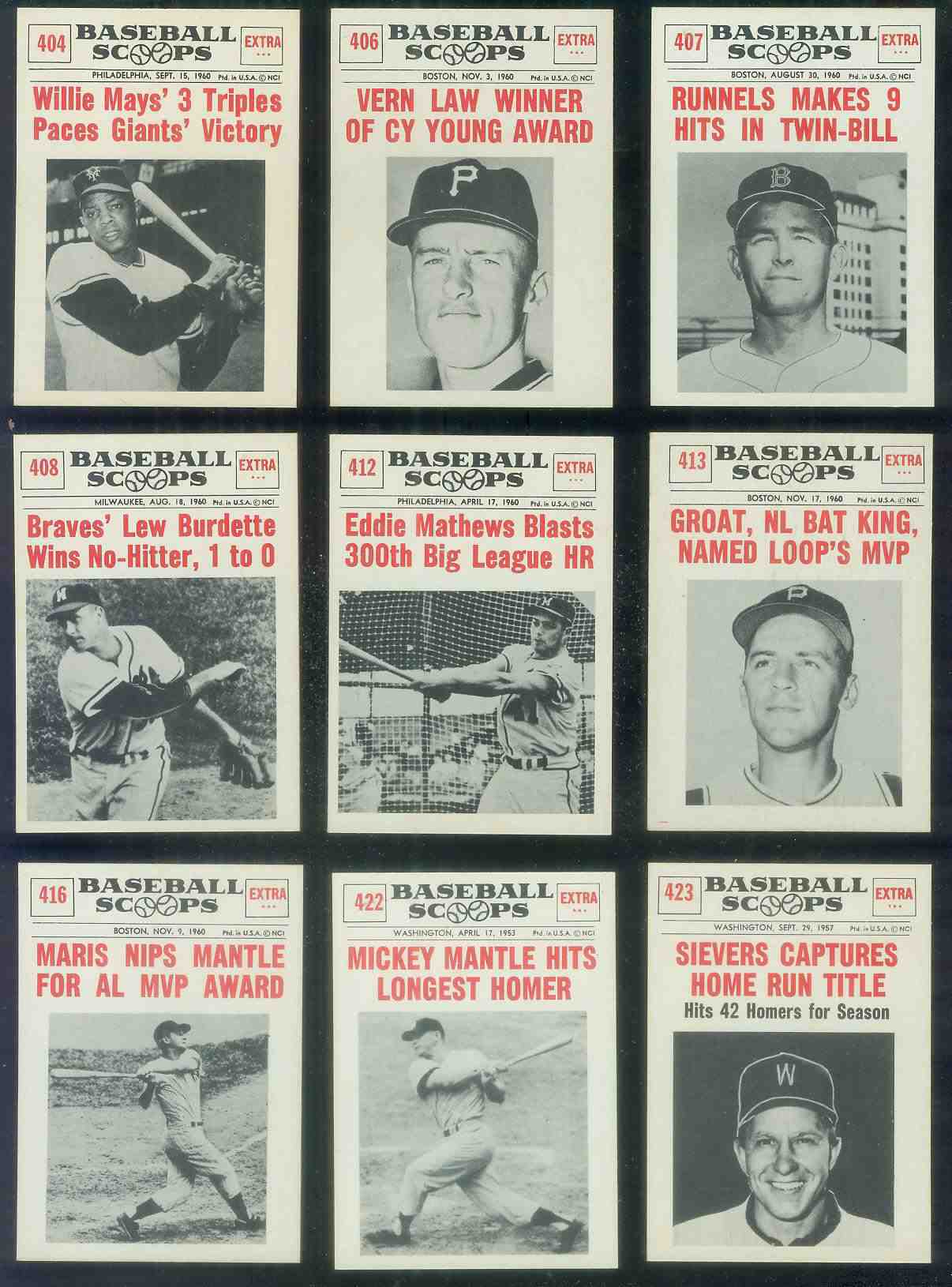 1961 Nu-Card Scoops #412 Eddie Mathews 'Blasts 300th Big League HR' (Braves Baseball cards value