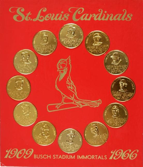   1966 Busch Stadium Immortals COINS (1+1/2in)- NEAR SET (10/12) Baseball cards value