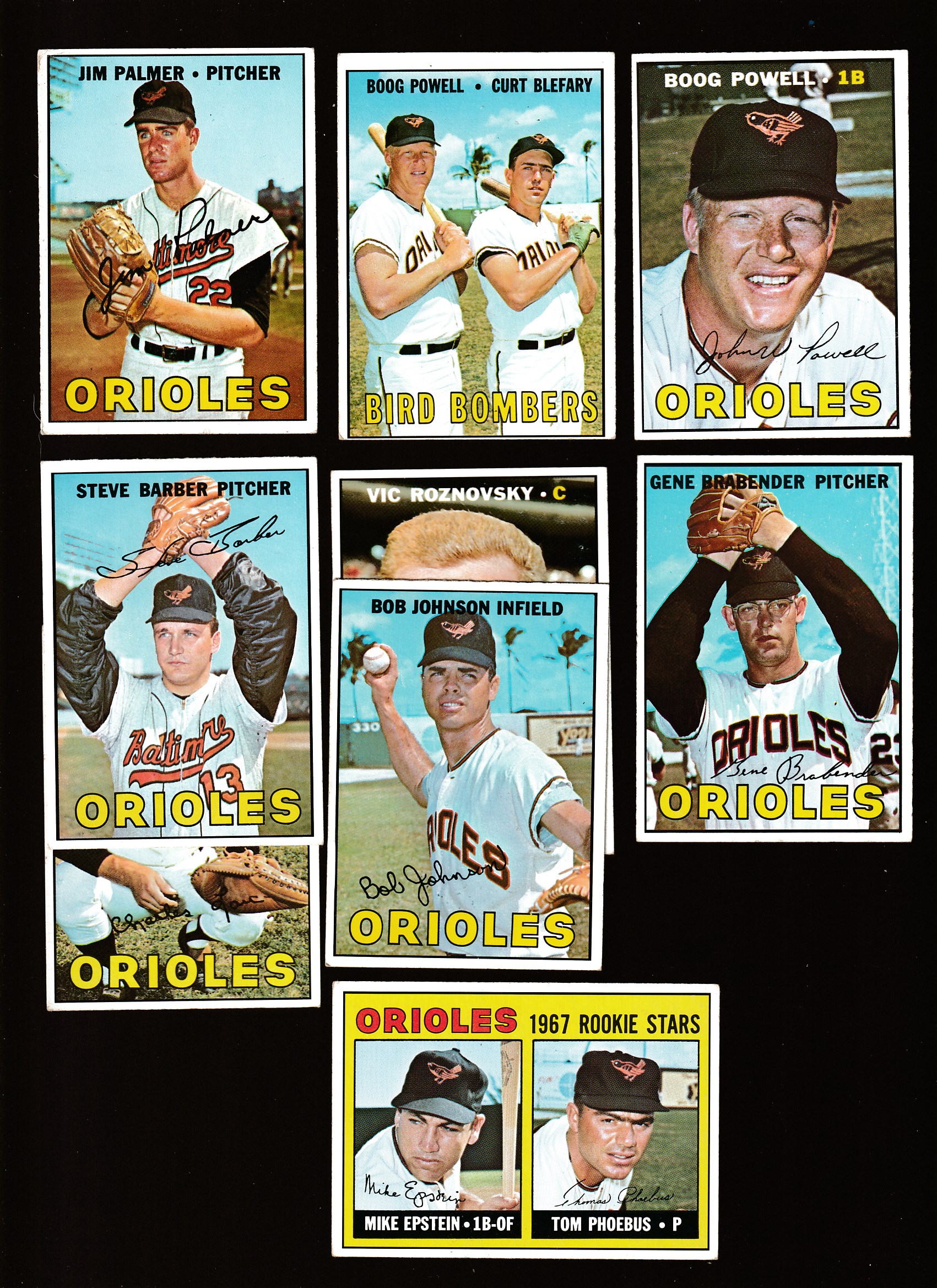 1967 Topps  - ORIOLES Team Lot with (9) different Baseball cards value