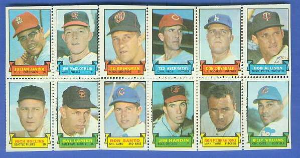 1969 Topps STAMP PANEL [h]- Julian Javier,DON DRYSDALE,BILLY WILLIAMS Baseball cards value