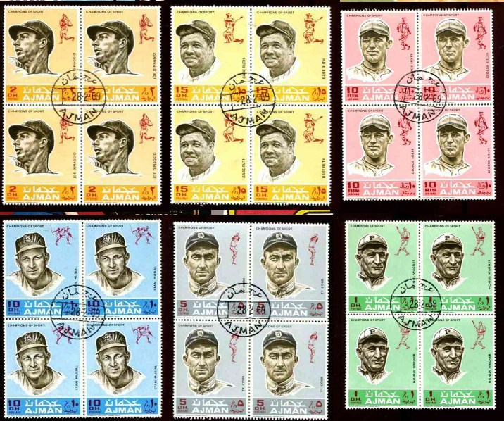   1969 Ajman 'Champions Of Sport' (4) Block-of-4 COMPLETE SETS !!! Baseball cards value