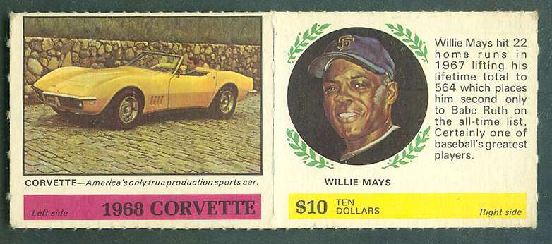 1968 American Oil - WILLIE MAYS/Corvette - COMPLETE PANEL (Giants) Baseball cards value