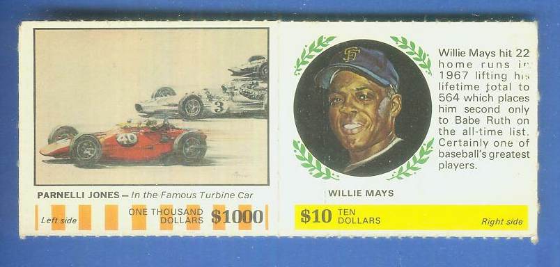  1968 American Oil - WILLIE MAYS/Parnelli Jones - COMPLETE PANEL (Giants) Baseball cards value