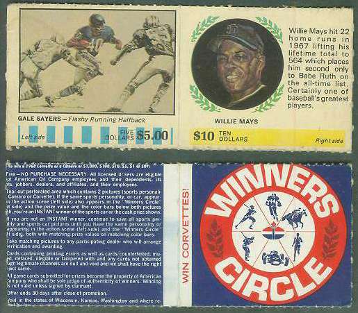  1968 American Oil - WILLIE MAYS/Gale Sayers - COMPLETE PANEL (Giants) Baseball cards value