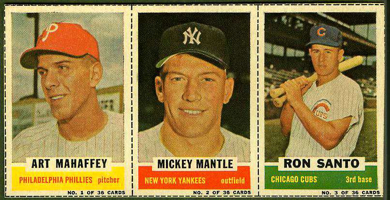 1961 Bazooka COMPLETE PANEL #.1/2/3 MICKEY MANTLE/Ron Santo/Art Mahaffey Baseball cards value