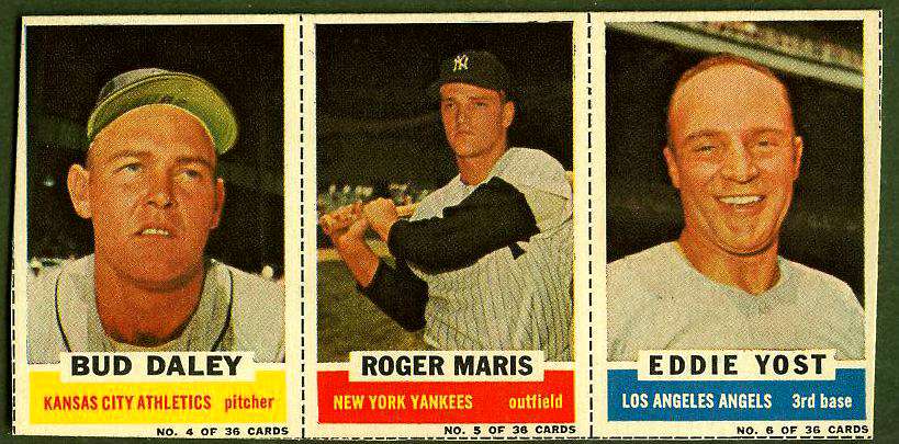 1961 Bazooka COMPLETE PANEL #.4/5/6 ROGER MARIS/Bud Daley/Eddie Yost Baseball cards value