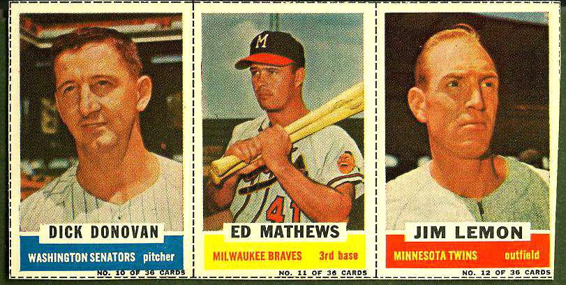 1961 Bazooka COMPLETE PANEL #10-12 EDDIE MATHEWS/Dick Donovan/Jim Lemon Baseball cards value