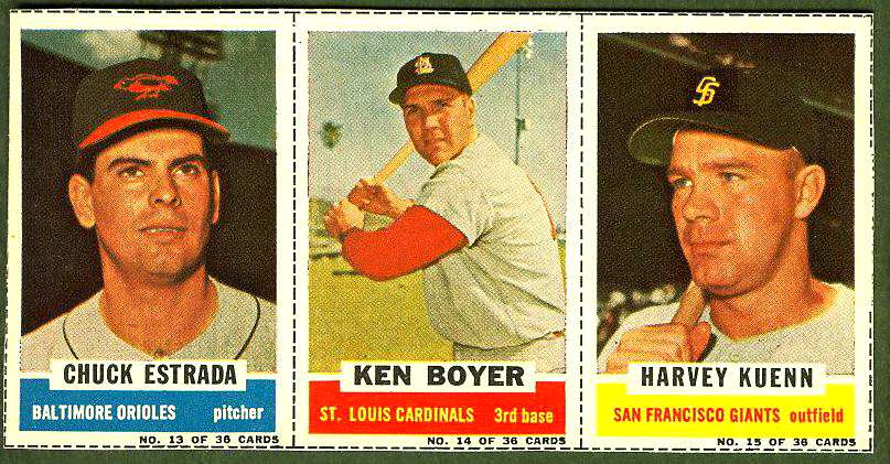 1961 Bazooka COMPLETE PANEL #13-15 Ken Boyer/Harvey Kuenn/Chuck Estrada Baseball cards value