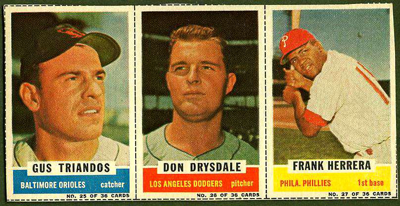1961 Bazooka COMPLETE PANEL #25-27 DON DRYSDALE/Gus Triandos/Frank Herrera Baseball cards value