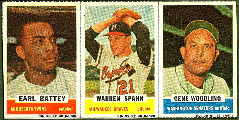 1961 Bazooka COMPLETE PANEL #28-30 WARREN SPAHN/Earl Battey/Gene Woodling Baseball cards value