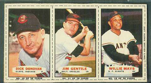 1963 Bazooka COMPLETE PANEL #10-12 WILLIE MAYS/Jim Gentile/Dick Donovan Baseball cards value