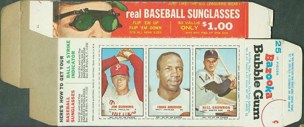 1966 Bazooka COMPLETE BOX #31-33 FRANK ROBINSON/Jim Bunning/Moose Skowron Baseball cards value