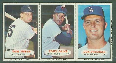 1967 Bazooka COMPLETE PANEL #40-42 DON DRYSDALE/Tom Tresh/Tony Oliva Baseball cards value
