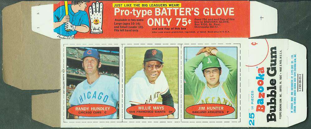 1971 Bazooka COMPLETE BOX - WILLIE MAYS/Jim 'Catfish' Hunter/Randy Hundley Baseball cards value