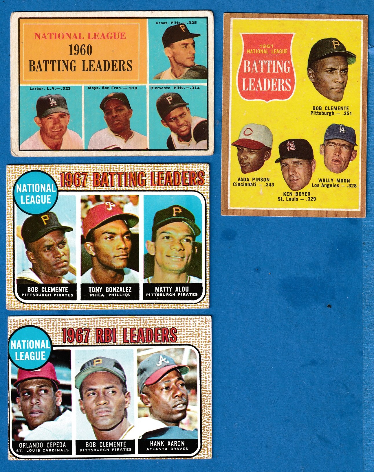  ROBERTO CLEMENTE - 1961-1968 Lot - (4) different League Leaders cards Baseball cards value