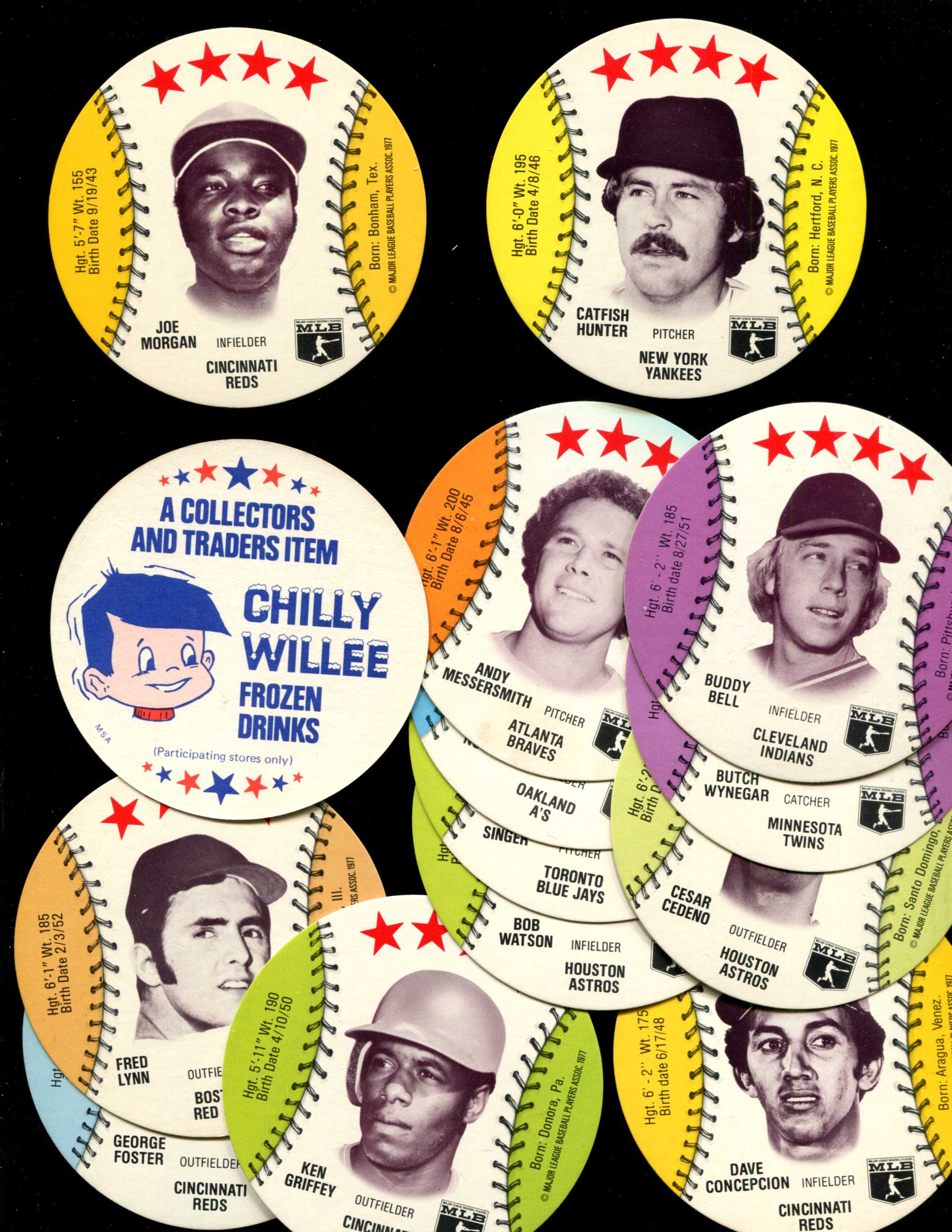  1977 Chilly Willee MSA DISCS - Lot (27) different w/(2) HALL-OF-FAMERS Baseball cards value