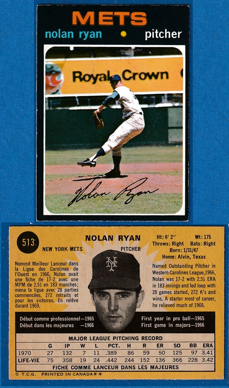 1971 O-Pee-Chee/OPC #513 Nolan Ryan [#] (Mets) Baseball cards value