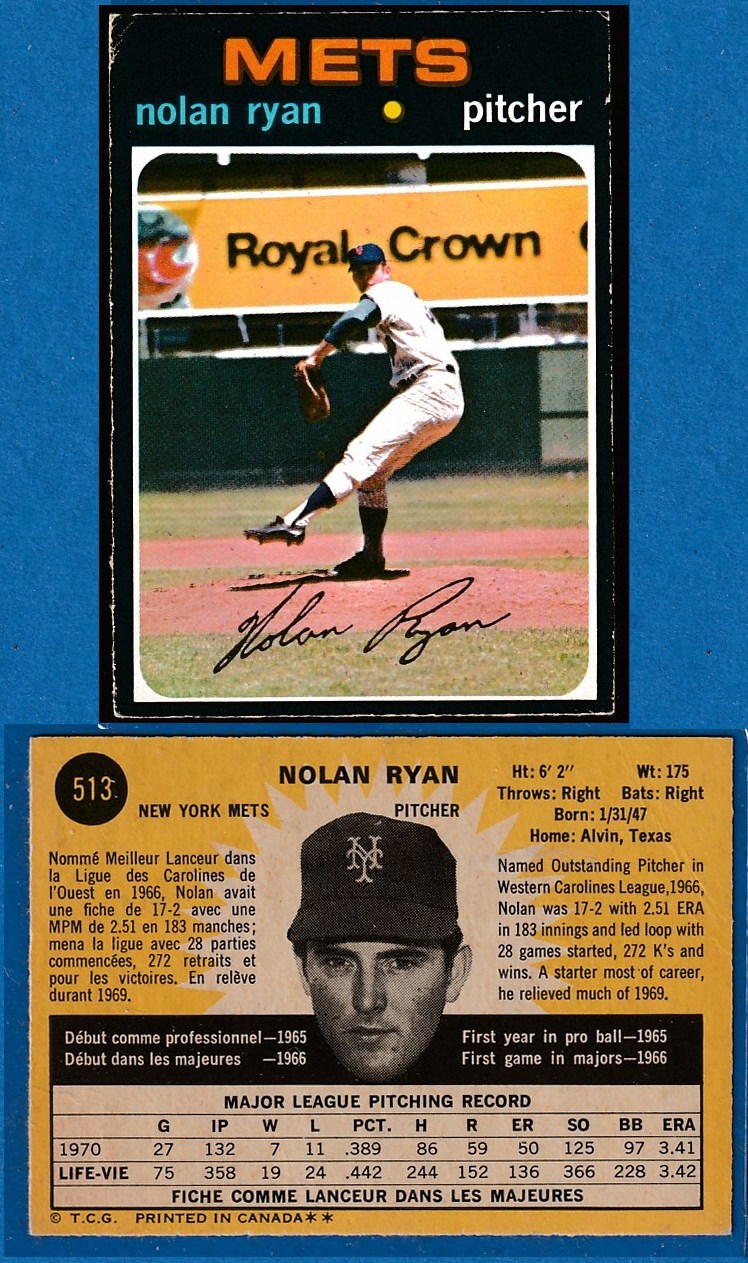 1971 O-Pee-Chee/OPC #513 Nolan Ryan [#] (Mets) Baseball cards value