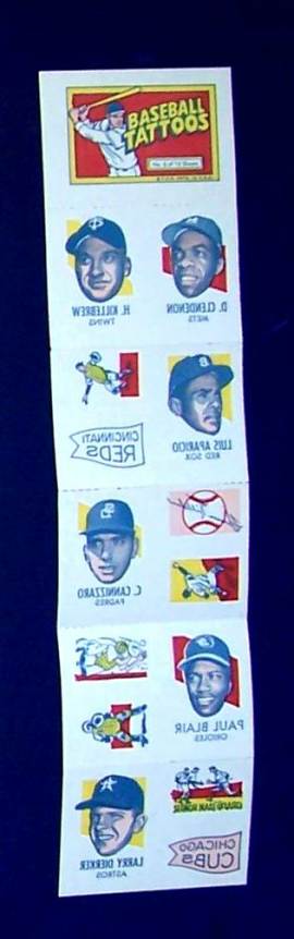 1971 Topps TATTOOS COMPLETE Sheet # 6: Aparicio,Harmon Killebrew (2 diff.) Baseball cards value