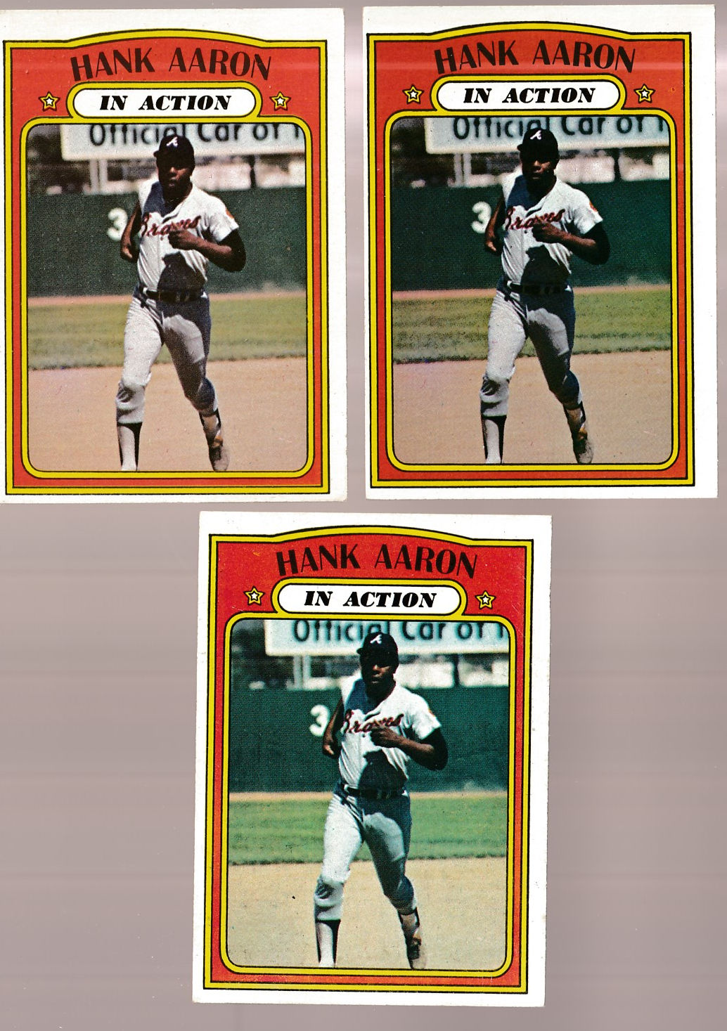 1972 Topps #300 Hank Aaron In-Action (Braves) Baseball cards value