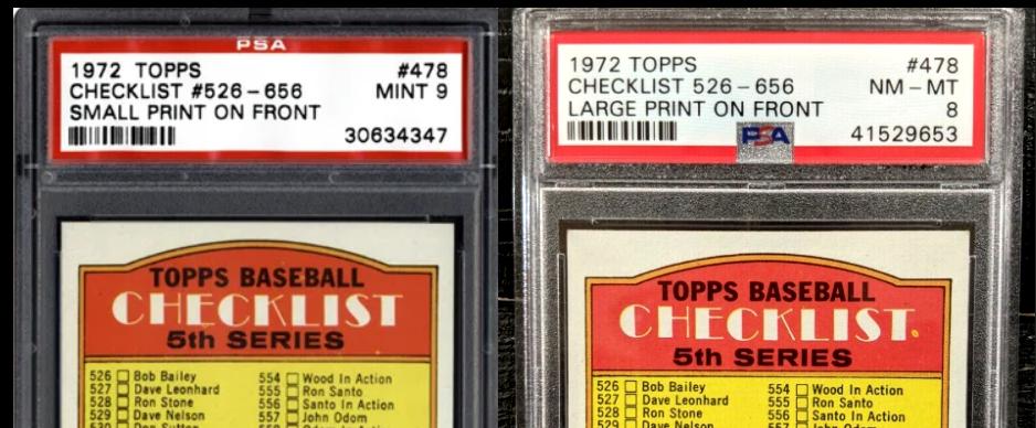 1972 Topps #478A Checklist #526-656 [VAR:Large Print Front] Baseball cards value