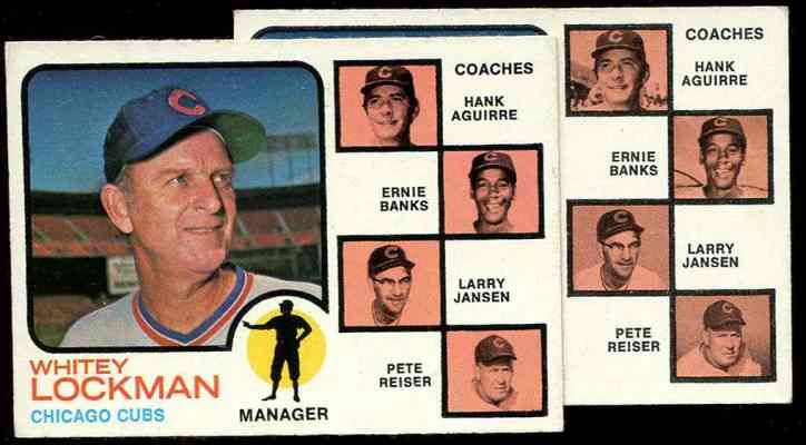 1973 Topps # 81B Ernie Banks 'Cubs MGR/Coaches' [VAR:Items in backgrounds] Baseball cards value