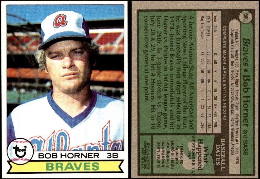 1979 Topps #586 Bob Horner ROOKIE - Lot of (25) (Braves) Baseball cards value