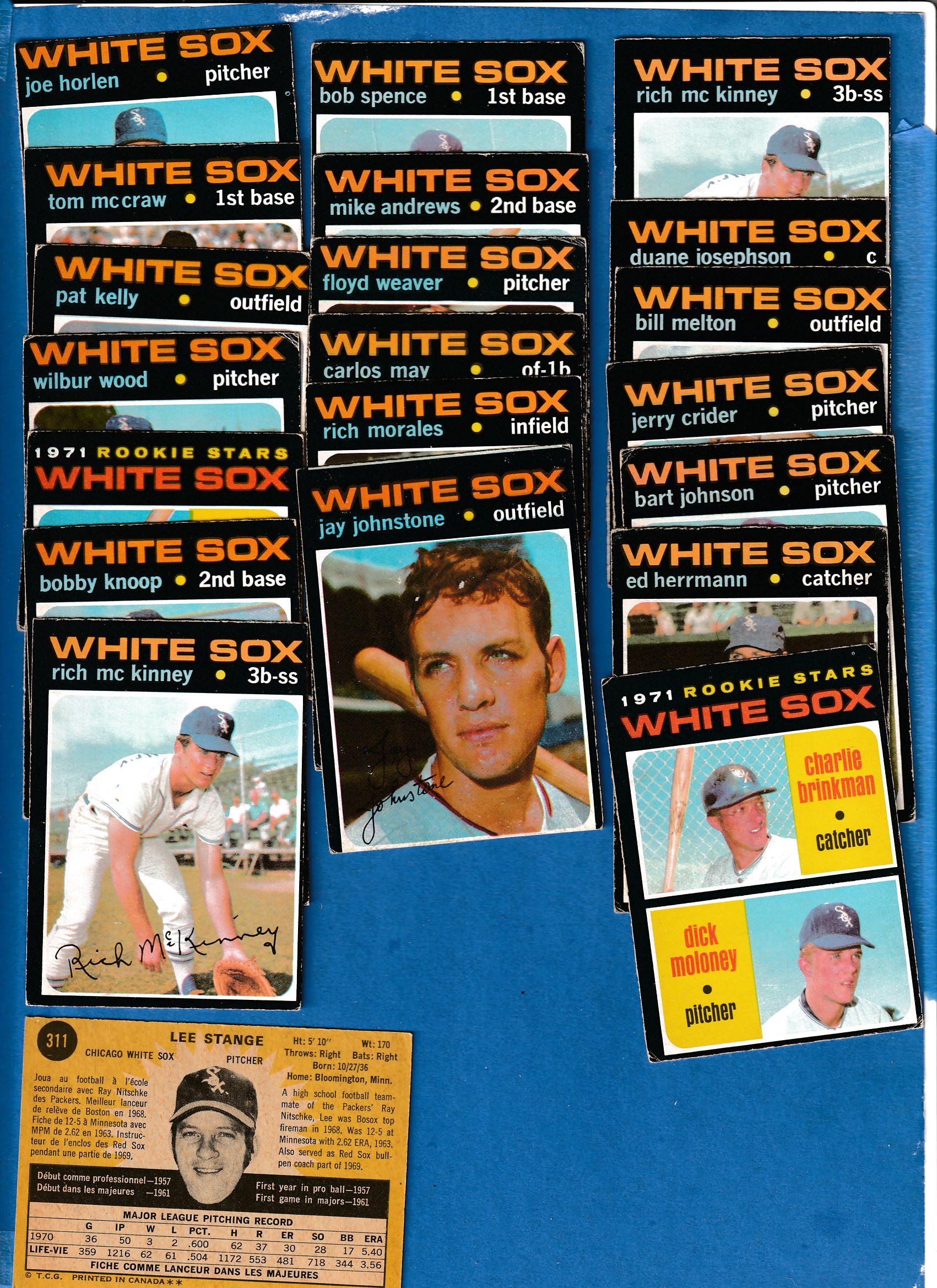 1971 O-Pee-Chee/OPC  - White Sox - Low# COMPLETE TEAM SET (20/21) Baseball cards value