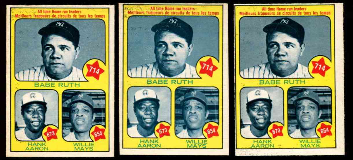 1973 O-Pee-Chee/OPC #  1 All-Time HOME RUN Leaders RUTH,AARON & MAYS Baseball cards value