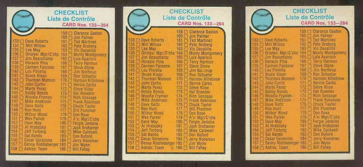 1973 O-Pee-Chee/OPC #264 Checklist (133-264) Baseball cards value