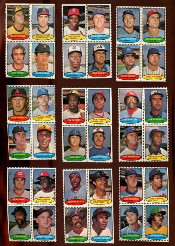 1974 Topps STAMPS PANEL-OF-4 w/NOLAN RYAN, Joe Torre Baseball cards value