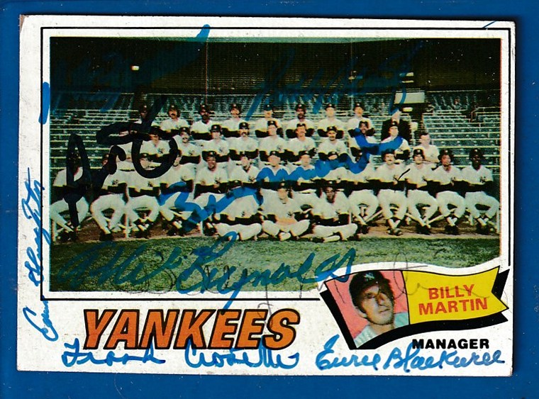 AUTOGRAPHED: 1977 Topps #387 Yankees TEAM card MULTI-SIGNED !!! Baseball cards value